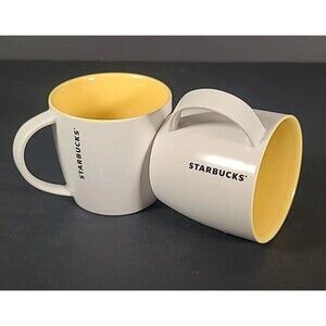 2011 White Yellow Starbucks Coffee Tea Mug Cup New Bone China 16 OZ Set Of 2